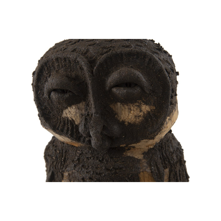 Transitional Brown Wood Owl Carved Sculpture 13"