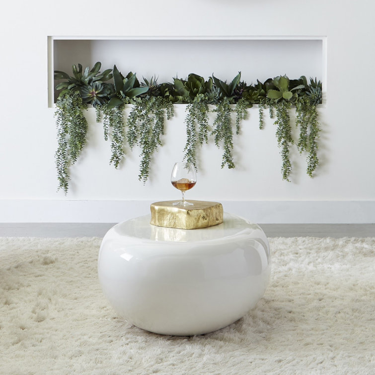 White Oval Contemporary Outdoor Wooden Coffee Table