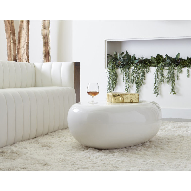 White Oval Contemporary Outdoor Wooden Coffee Table