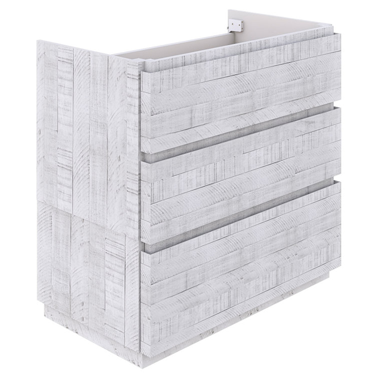 Rustic White Acacia Wood Freestanding Single Sink Bathroom Vanity