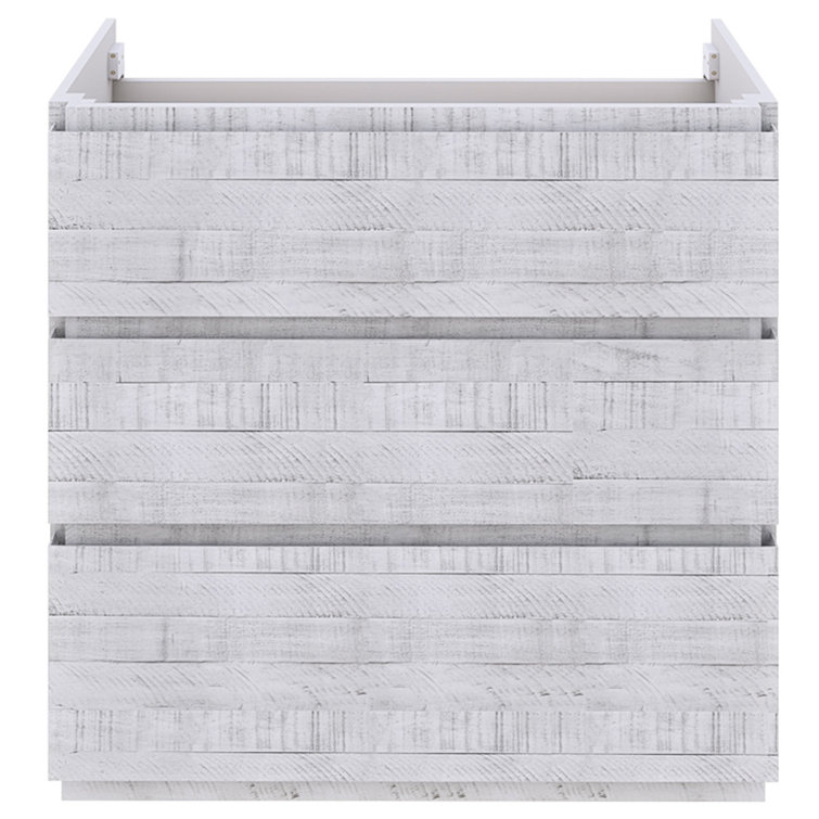 Rustic White Acacia Wood Freestanding Single Sink Bathroom Vanity