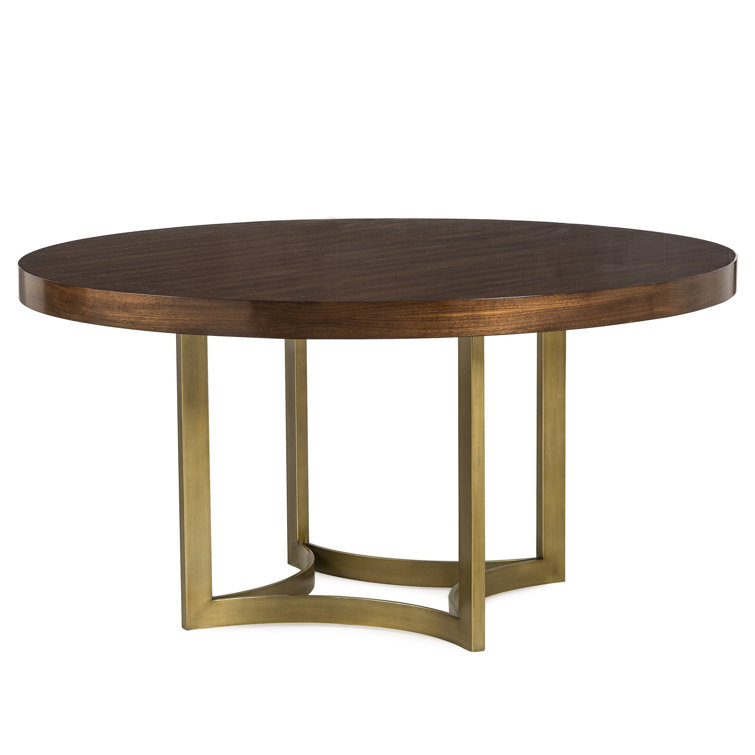 Mid-Century Modern Round Walnut Dining Table with Brass Base