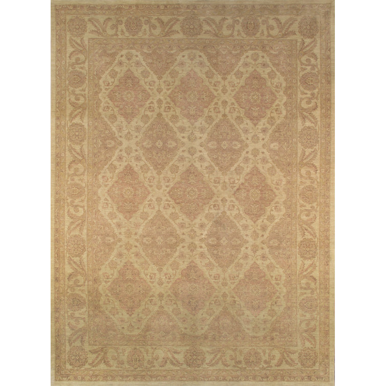 Denver Hand-Knotted Beige and Light Brown Wool Floral Rug