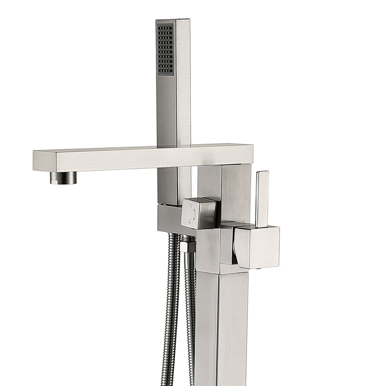 Brushed Nickel Freestanding Tub Filler with Hand Shower