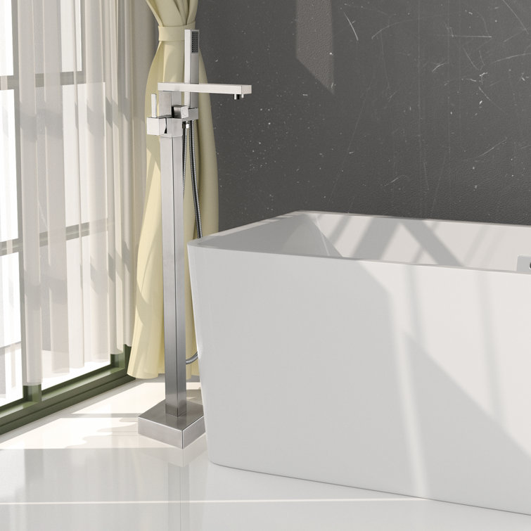 Brushed Nickel Freestanding Tub Filler with Hand Shower