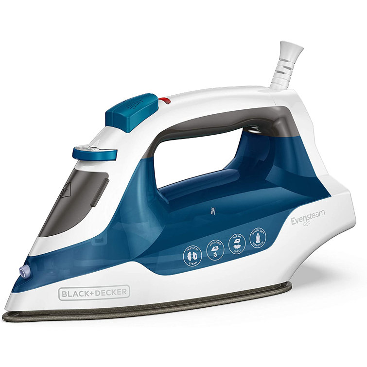 Compact Blue and White Non-Stick Steam Iron with Stainless Soleplate