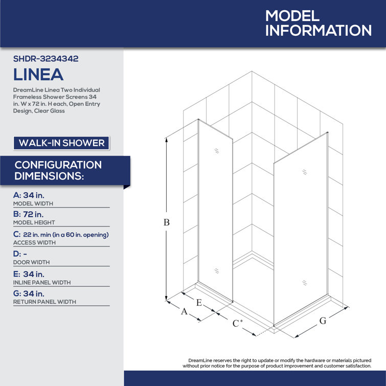 Linea 34" Frameless Clear Glass Shower Enclosure with Bronze Hardware