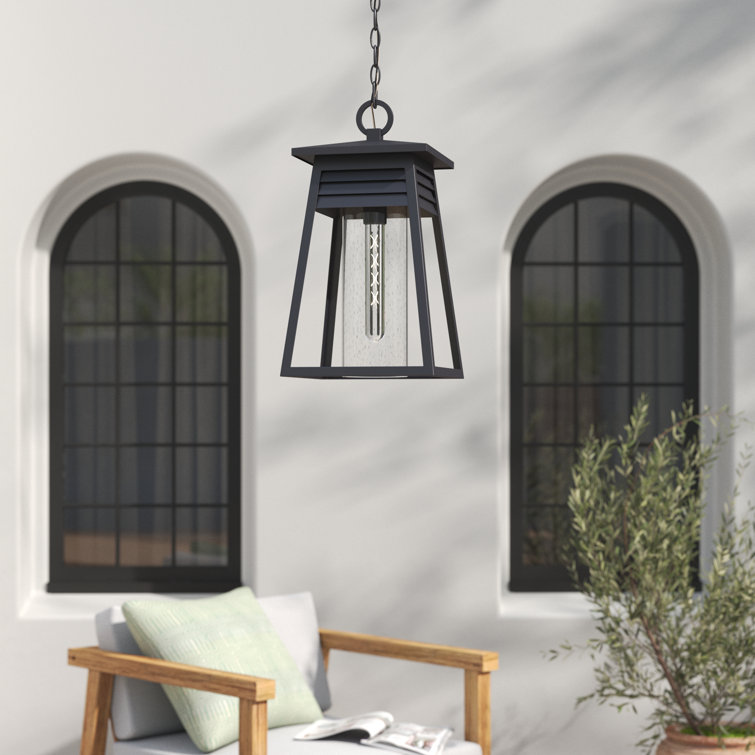 Becca Matte Black 10" Outdoor Pendant with Clear Seeded Glass