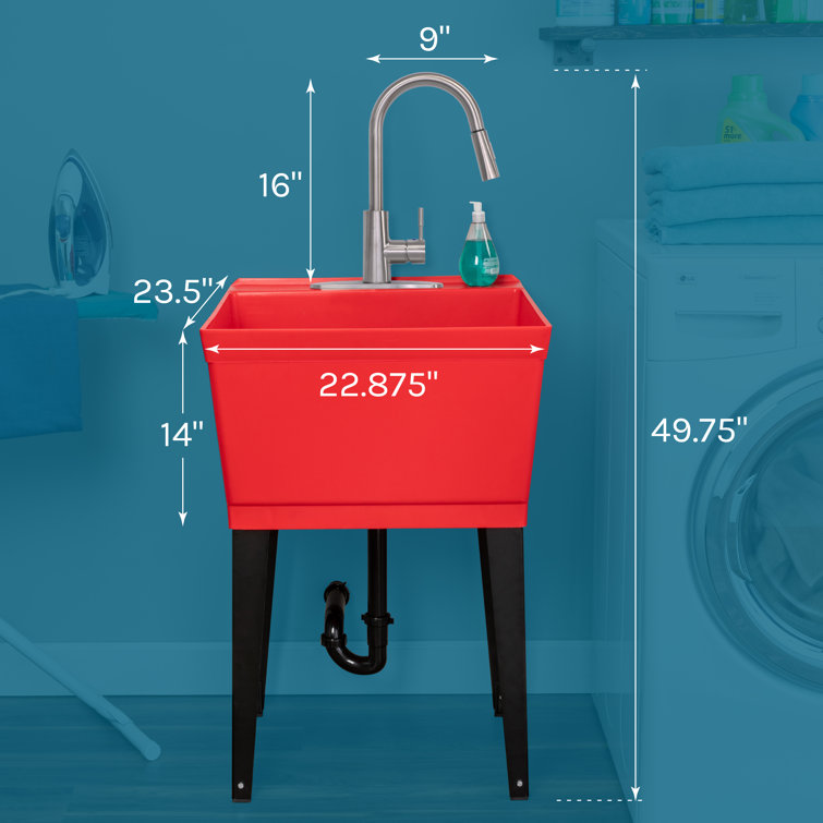 Gray Freestanding Utility Sink with Stainless Steel Faucet