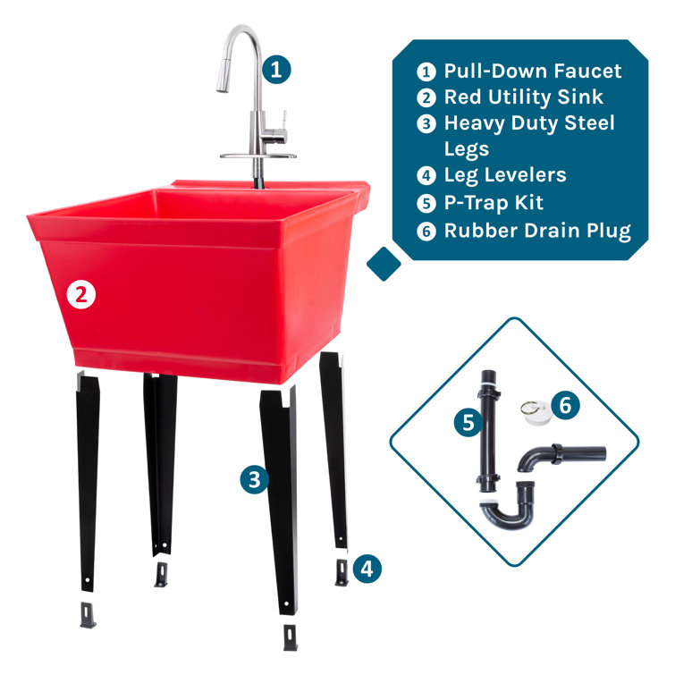 Gray Freestanding Utility Sink with Stainless Steel Faucet