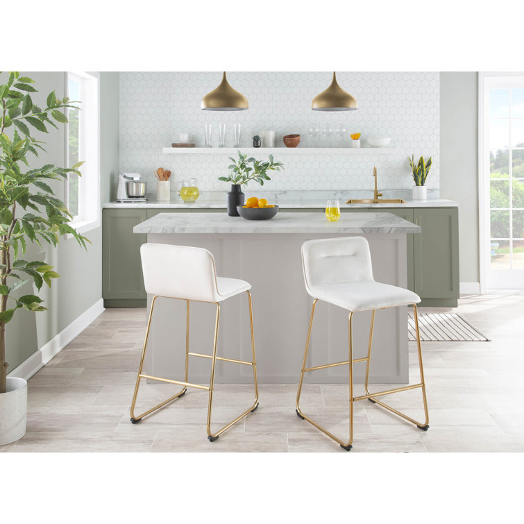 Beyonce 26" Gold Metal and Cream Velvet Modern Counter Stool Set