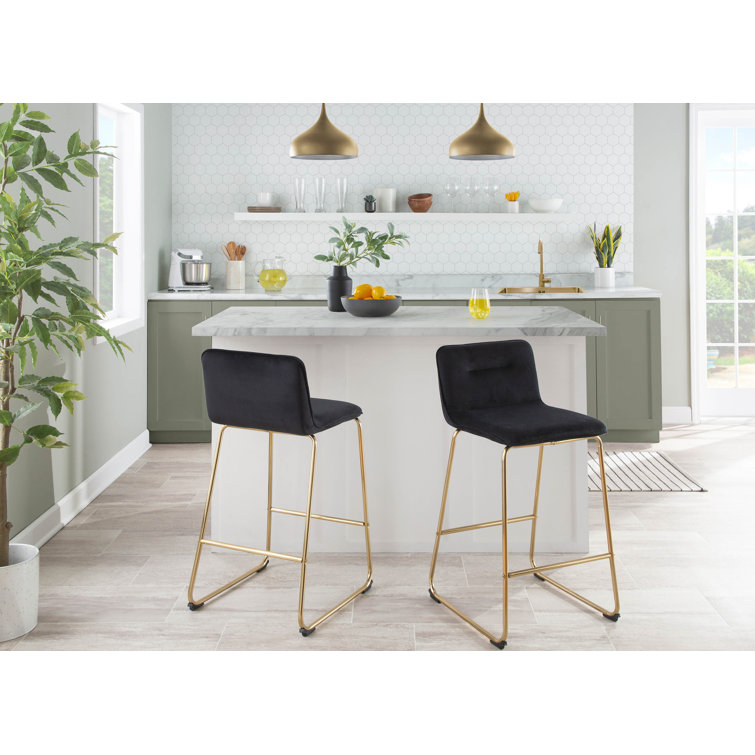Beyonce 26" Gold Metal and Cream Velvet Modern Counter Stool Set