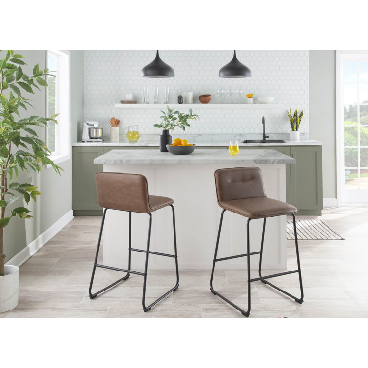 Casper 26'' Black Metal and Espresso Faux Leather Counter Stool Set