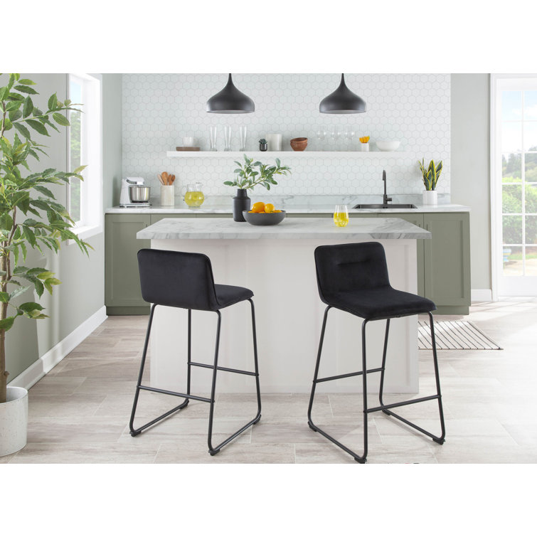 Sleek Black Metal Counter Stool with Velvet Cushion