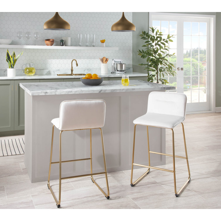 Beyonce 26" Gold Metal and Cream Velvet Modern Counter Stool Set