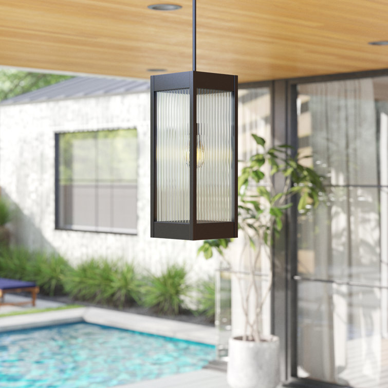 Matte Black Rippled Glass Outdoor Hanging Lantern