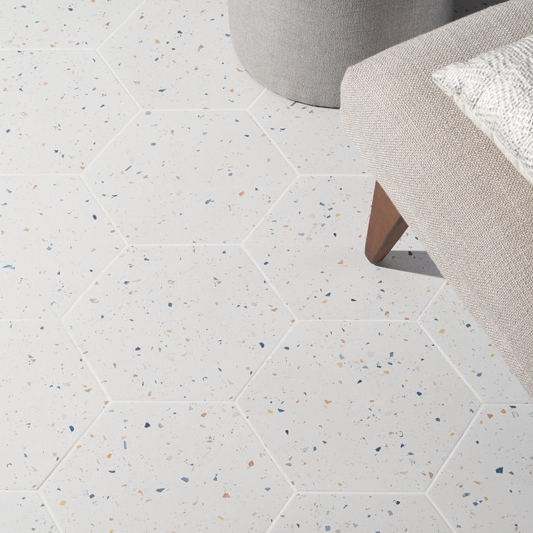 Giotto 13" x 15" White Confetti Matte Porcelain Hexagon Tile