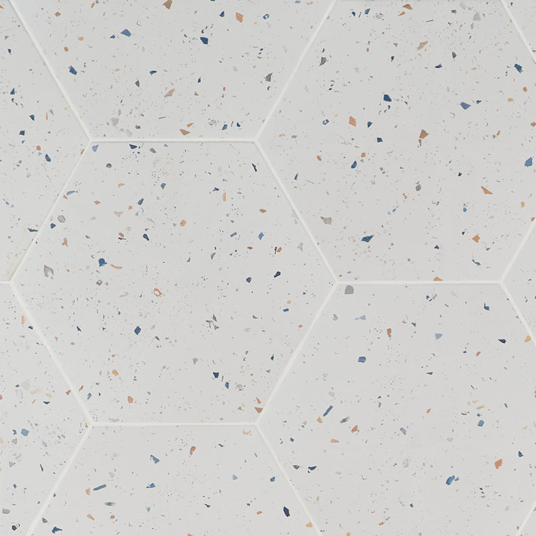 Giotto 13" x 15" White Confetti Matte Porcelain Hexagon Tile