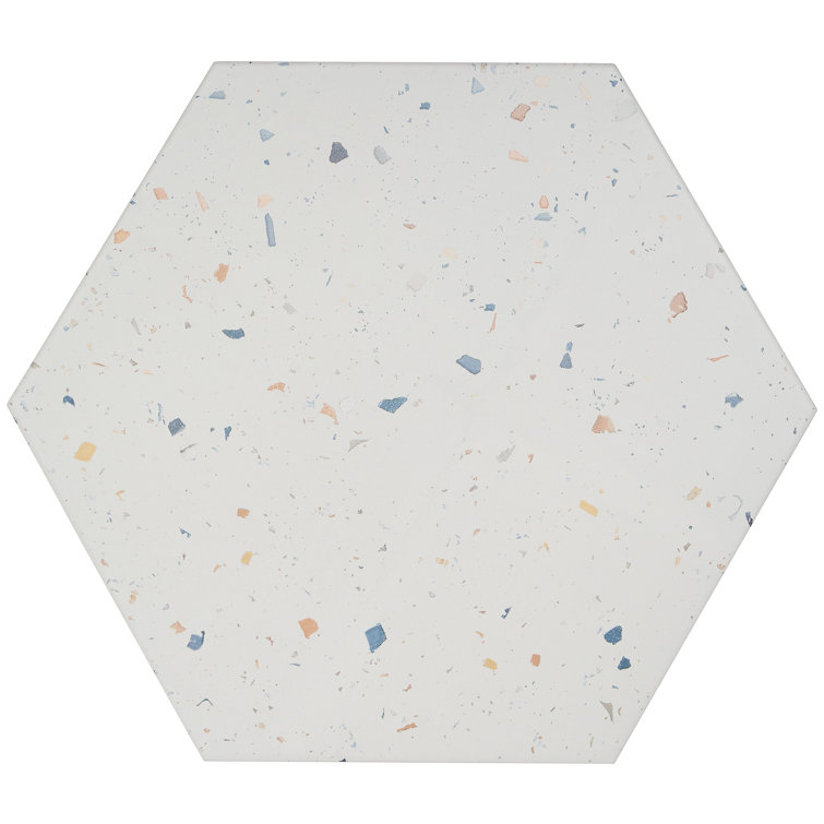 Giotto 13" x 15" White Confetti Matte Porcelain Hexagon Tile