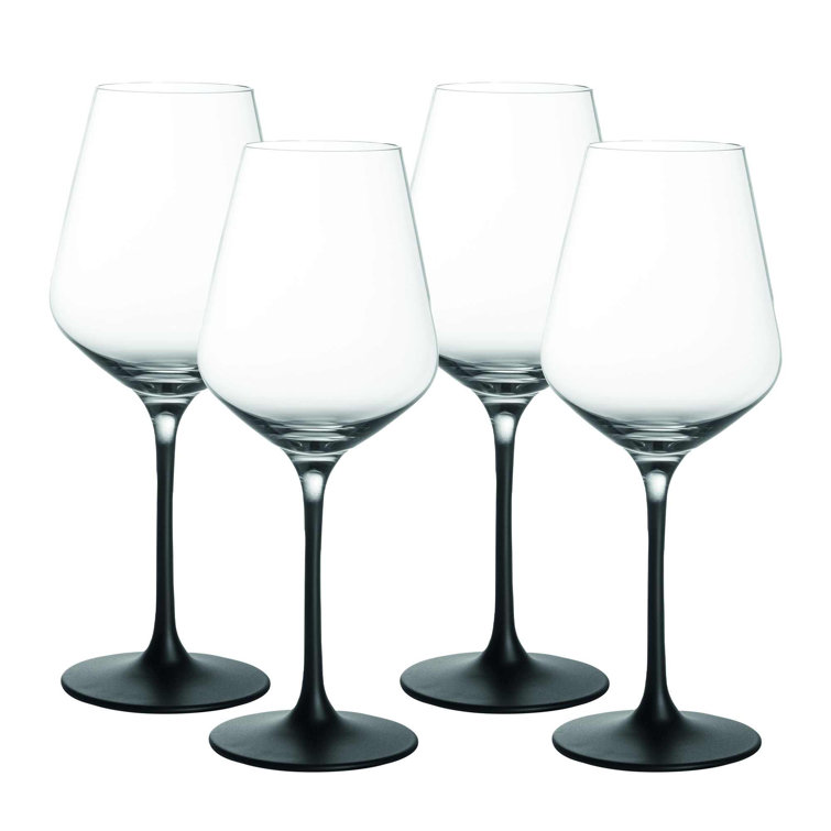 Elegant Black Stem Crystal White Wine Glass Set of 4