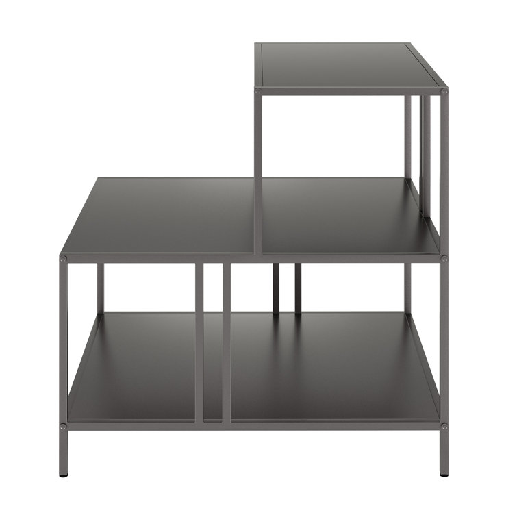 Gunmetal Gray Rectangular Metal Side Table with Shelves