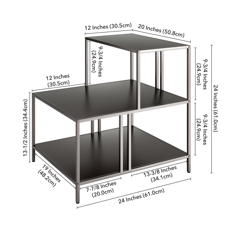 Gunmetal Gray Rectangular Metal Side Table with Shelves