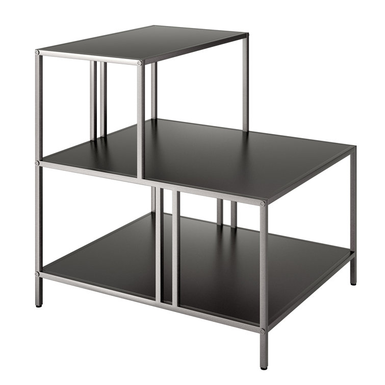 Gunmetal Gray Rectangular Metal Side Table with Shelves