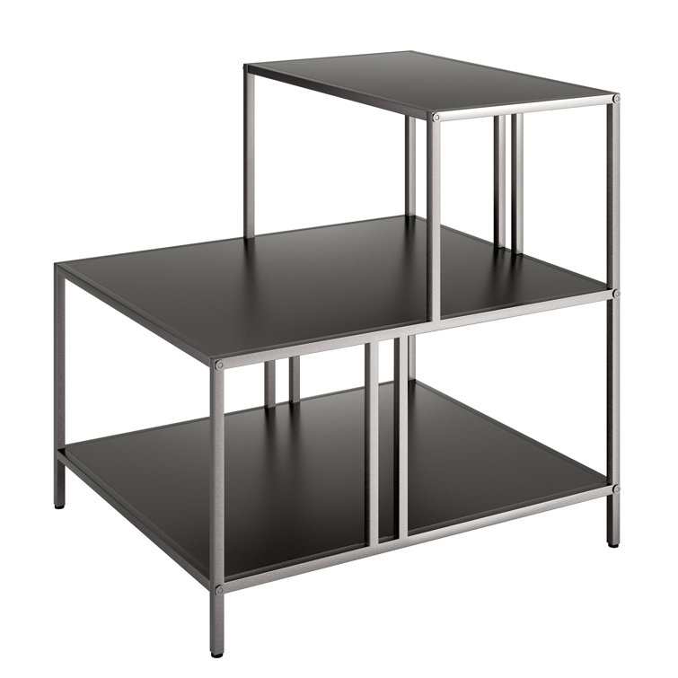 Gunmetal Gray Rectangular Metal Side Table with Shelves