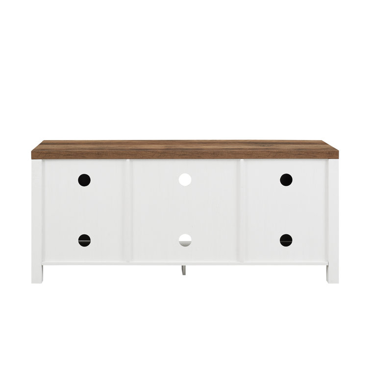 Rustic Oak and Brushed White 58" Farmhouse TV Stand with Cabinets