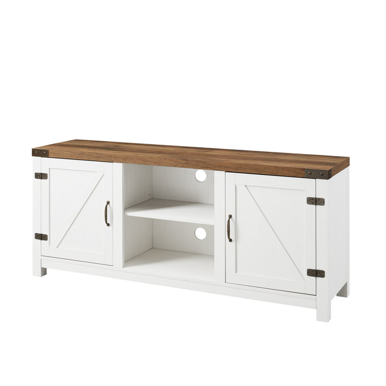 Rustic Oak and Brushed White 58" Farmhouse TV Stand with Cabinets