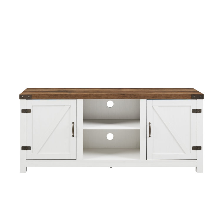 Rustic Oak and Brushed White 58" Farmhouse TV Stand with Cabinets