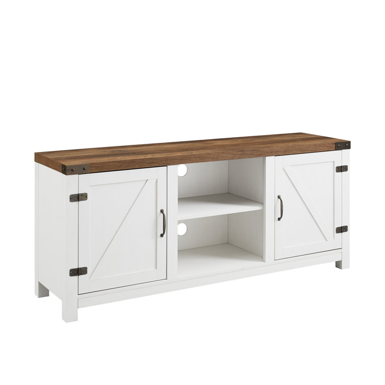Rustic Oak and Brushed White 58" Farmhouse TV Stand with Cabinets