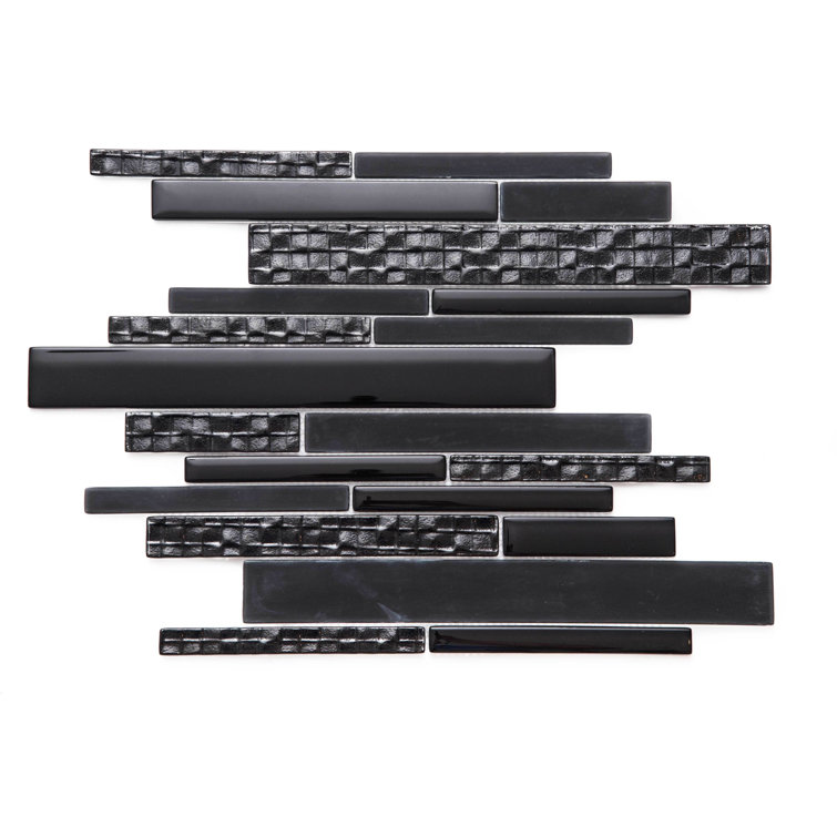 Karma Black 12x12 Textured Glass Mosaic Wall Tile