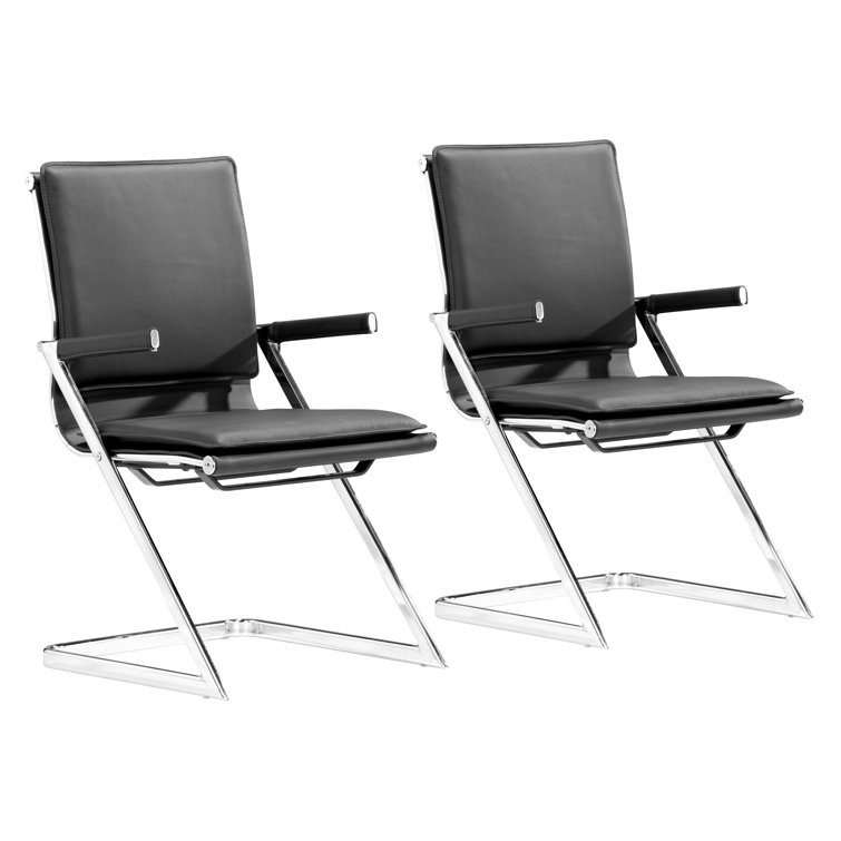 Contemporary Black Leather Arm Chair with Chromed Steel Frame