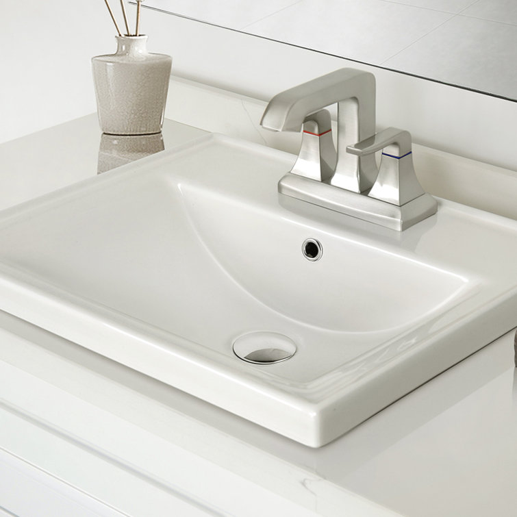 Dekorman 16.7'' White Ceramic Rectangular Bathroom Sink with Overflow