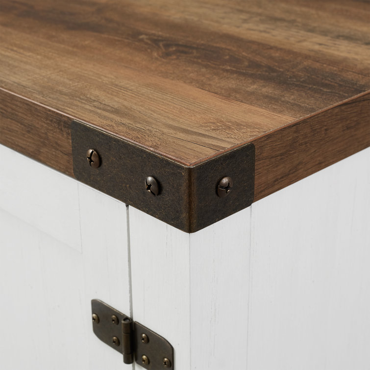 Rustic Oak and Brushed White 58" Farmhouse TV Stand with Cabinets