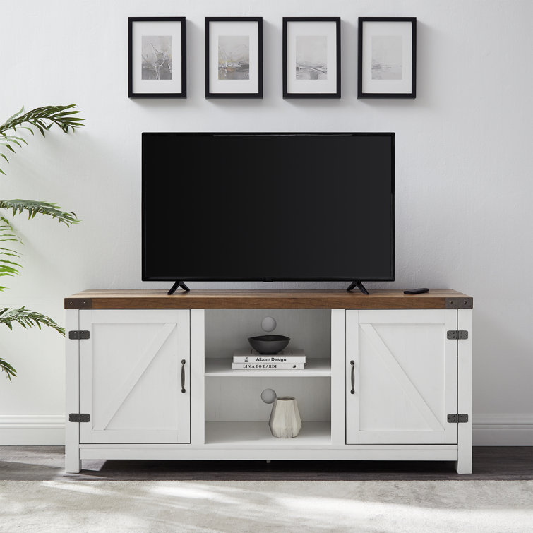 Rustic Oak and Brushed White 58" Farmhouse TV Stand with Cabinets