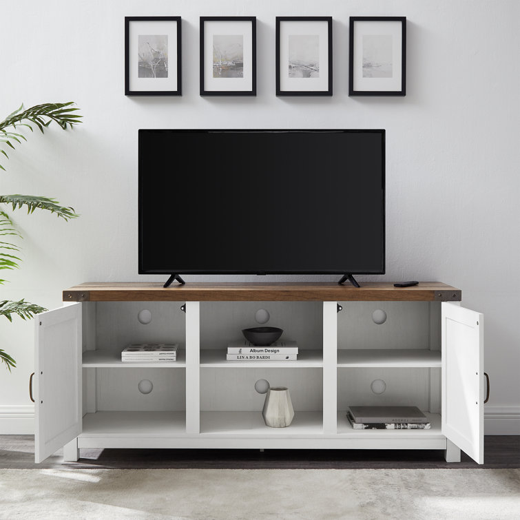 Rustic Oak and Brushed White 58" Farmhouse TV Stand with Cabinets