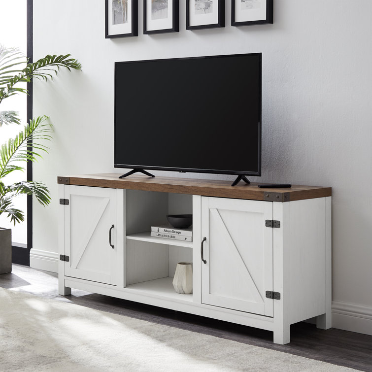 Rustic Oak and Brushed White 58" Farmhouse TV Stand with Cabinets