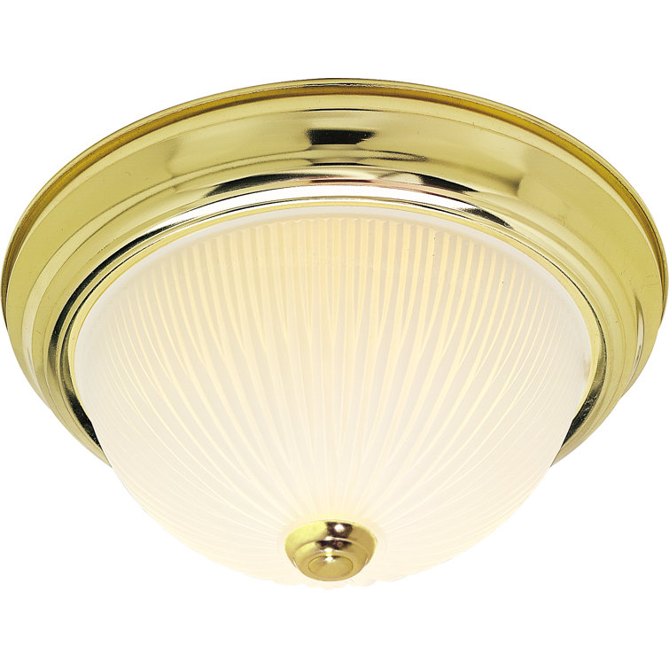 Polished Brass and Glass Drum Flush Mount Ceiling Light