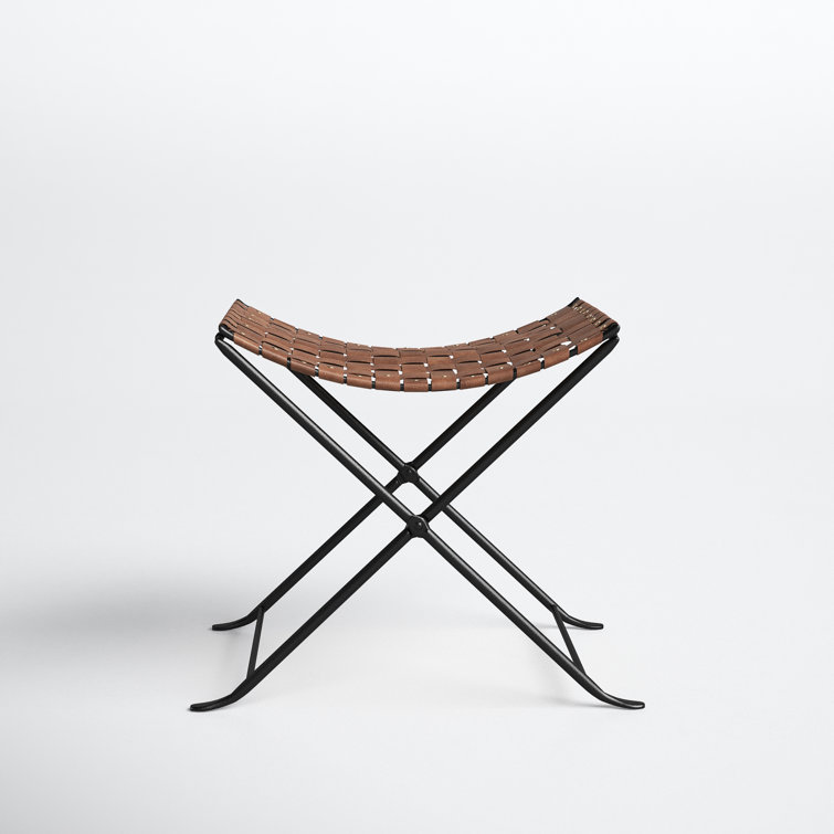 Rustic Charm Black Iron and Brown Leather Stool with Nailhead Trim