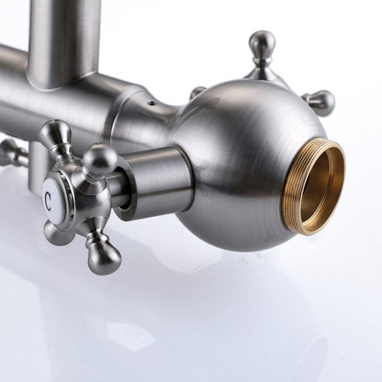 Brushed Nickel Freestanding Tub Filler with Handheld Shower
