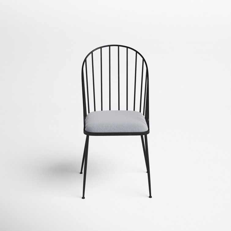 Elegant Black Metal High-Back Windsor Side Chair with Cushion
