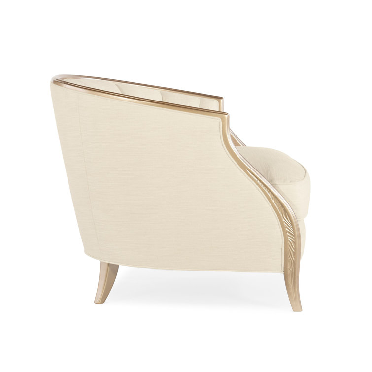 Transitional Cream Boucle Barrel Chair with Metallic Blush Accents