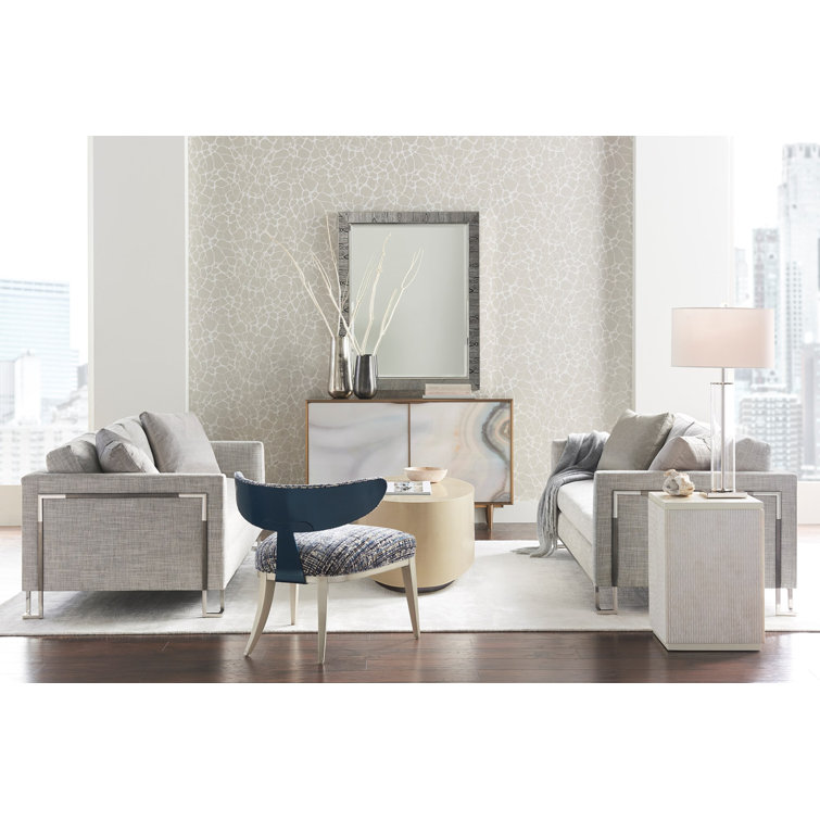 Cerulean Blue Velvet and Metal Crescent Accent Chair