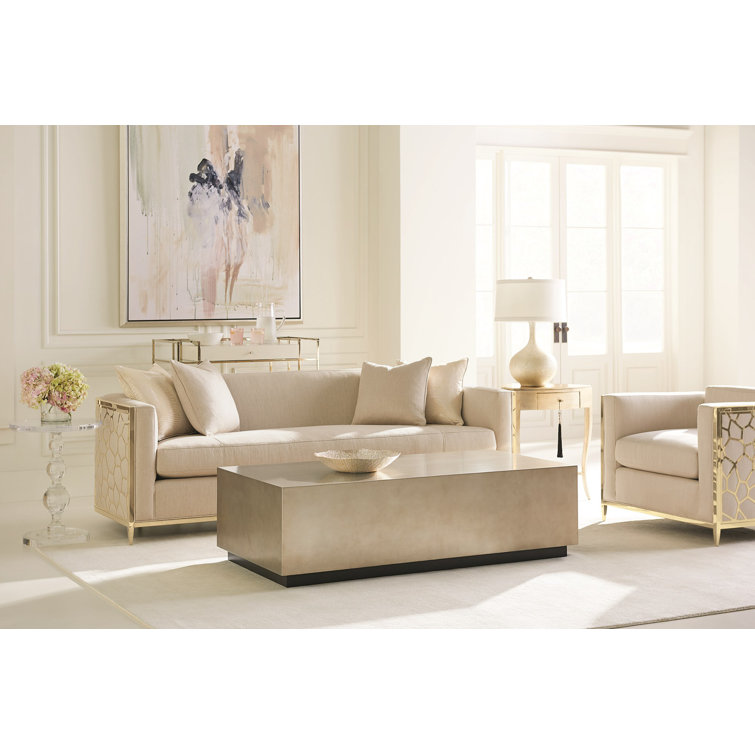 Beige Wood Rectangular Coffee Table with Storage