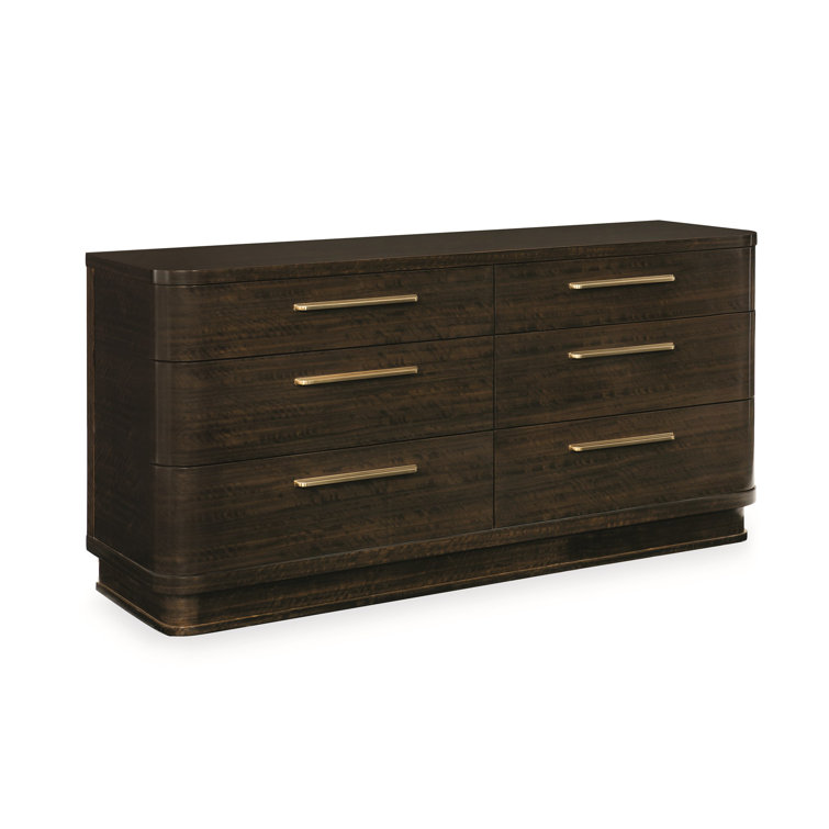 Transitional Aged Bourbon 6-Drawer Dresser with Golden Bronze Pulls