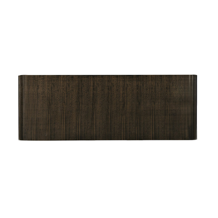 Aged Bourbon Rectangular Wood Cocktail Table with Bronze Pedestals