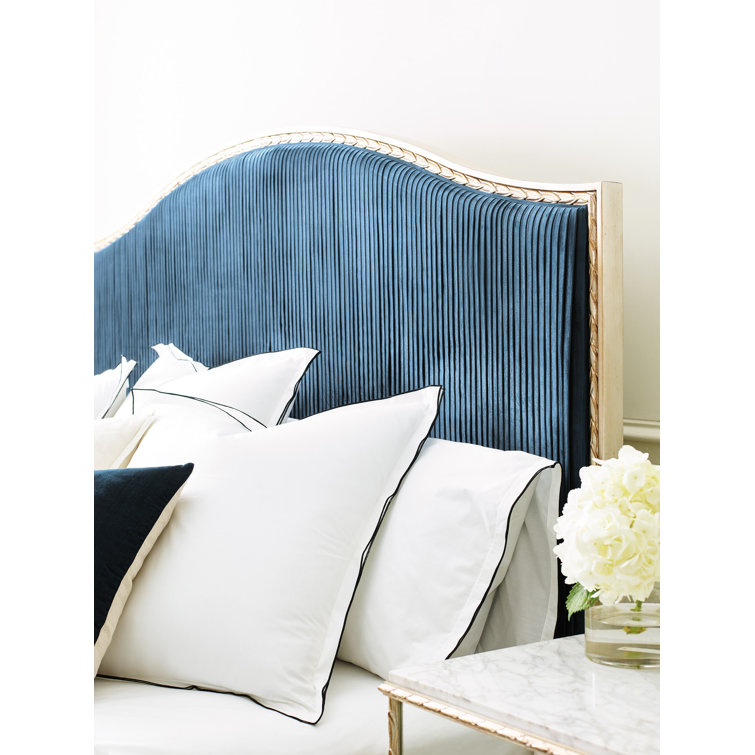 King Blue and Gold Tufted Upholstered Bed with Wood Frame