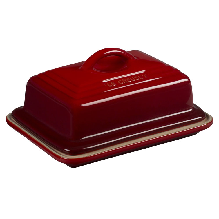 Cerise Red Stoneware Rectangular Butter Dish with Lid